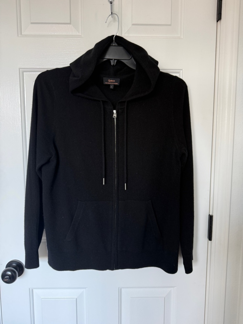 Quince 100% Mongolian Cashmere Black Zip-Up Hooded Sweater L - Picture 2 of 3